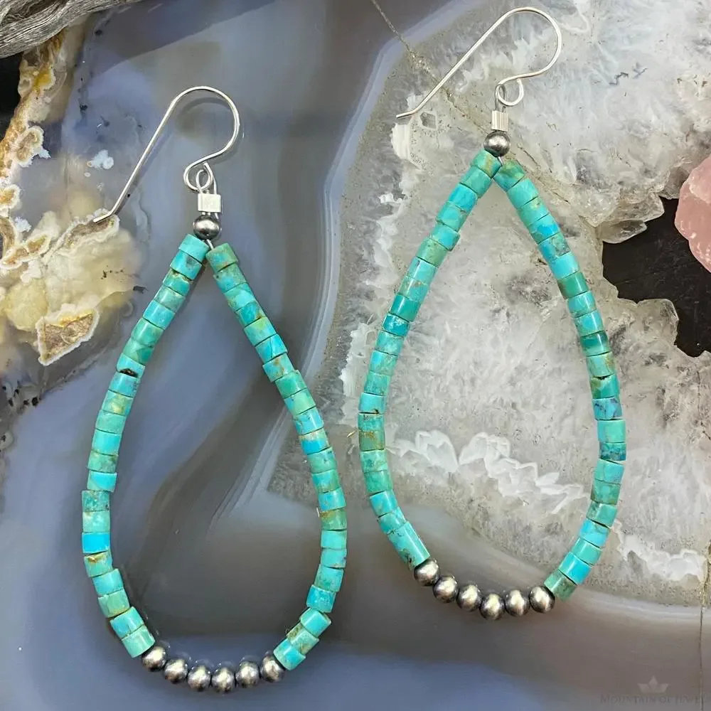 Sterling Turquoise Beads and Navajo Pearl Beads Hoop Earrings For Women - Picture 1 of 10